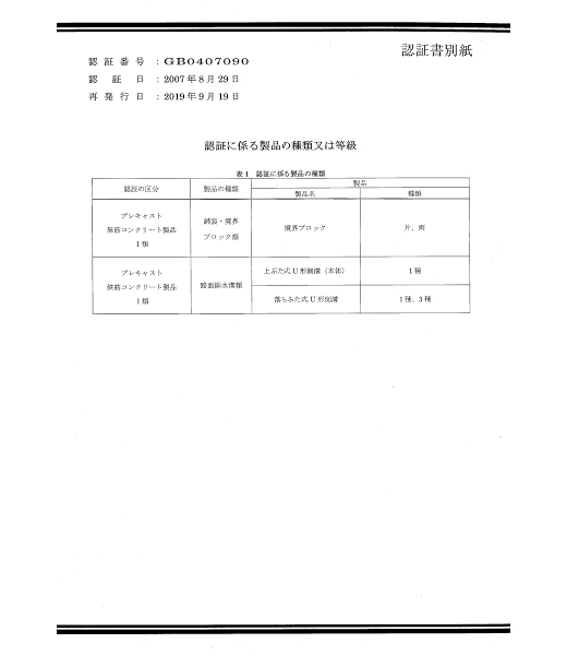 認証書別紙